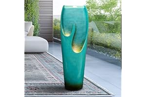 watnature 38.7"H Outdoor Water Fountains and Waterfalls - Indoor Water Jar Fountain Tall Floor Fountain with Lights&Pump for Garden, Patio, House Decor, Modern Indoor Fountains Outdoor Water Features