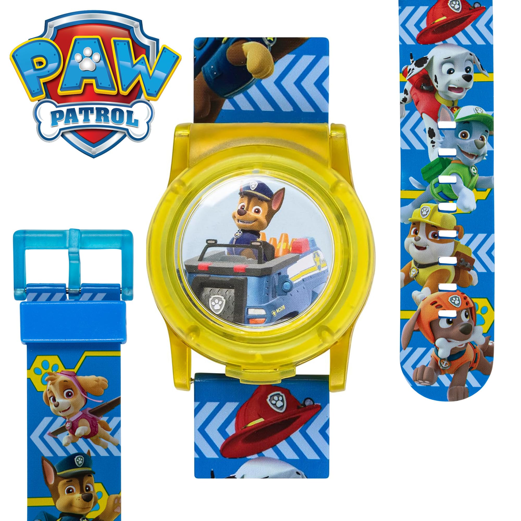 Nickelodeon Paw Patrol Pop-Open LCD Watch for Kids with Flashing Lights, Full-Color Character Strap, Dual-Layer Dial Design, Gift Tin Box Packaging, Fits Wrists 5.5