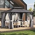 Aoxun 10'x 12' Hardtop Gazebo, Outdoor Dual-Layer Galvanized Steel Double Roof Aluminum Furniture Gazebo Canopy with Netting and Curtains for Deck Backyard Wedding Garden