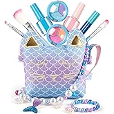 Mermaid Makeup Kit for Girls Kids Toddlers, Mermaid Toys for Age 3 4 5 6 7 8 Year Birthday, Girls Purse Non-Toxic Make Up Jewelry Toys