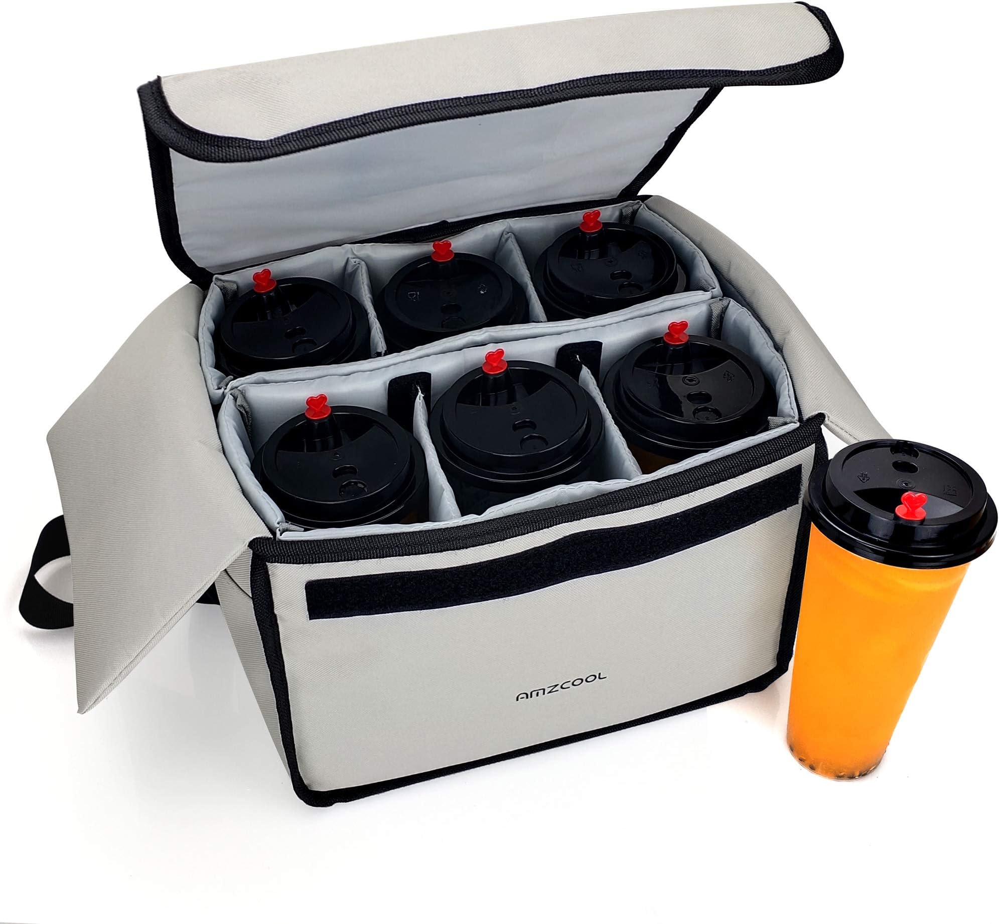 Insulated Drink Carrier for Drink Holder Food Carrier Keep Your Drink Cold and Food Hot, Reusable Drink Caddy bag Tote bag with Adjustable Dividers Clear Pocket and Storage Bag for Drink Delivery