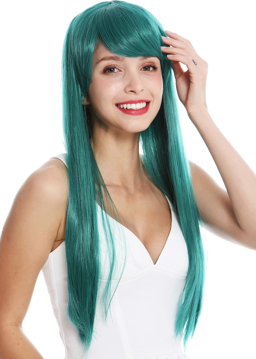 WIG ME UP, YZF-41062-BD women's quality wig Cosplay long sleek fringe parted dark turquoise green, Turquoise green (BD) - Image 3