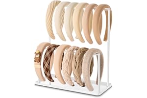 pickpiff Headband Holder Organizer Metal 2-Tier with Tray: Hair Accessories Display Stand Storage, Purse Charms Key Rings Rack Necklace Stand Home Bedroom for Girls Women, White