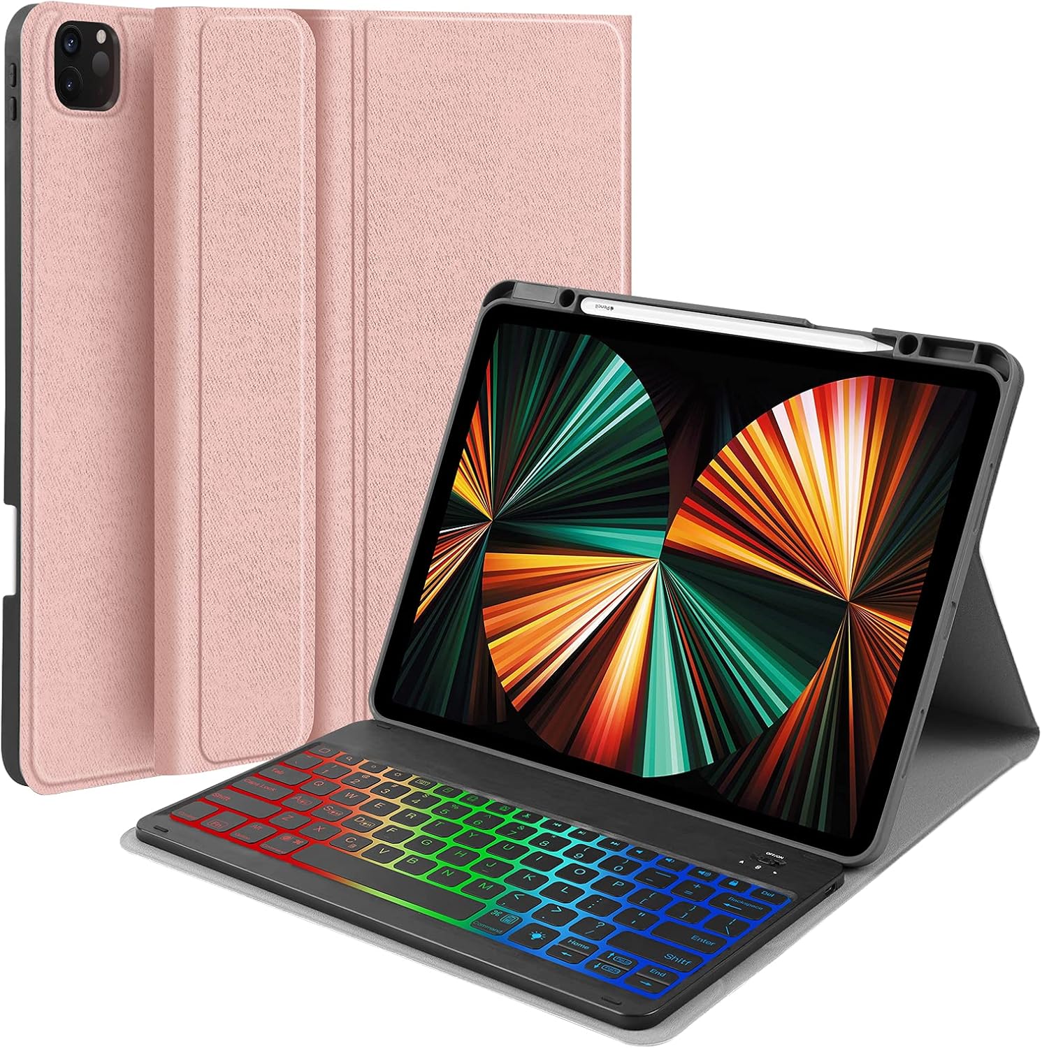 iPad Pro 12.9 inch 2021 Case with Keyboard - JUQITECH Backlit Wireless Detachable Keyboard Case for iPad Pro 12.9