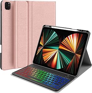 iPad Pro 12.9 inch 2021 Case with Keyboard - JUQITECH Backlit Wireless Detachable Keyboard Case for iPad Pro 12.9
