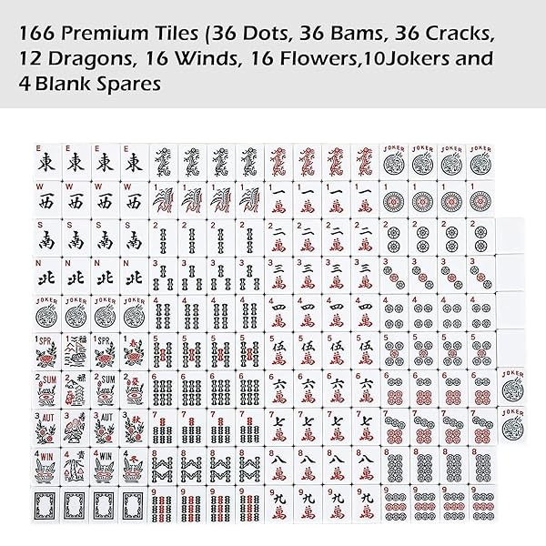 ZGME AMERICAN MAHJONG SET,166 PREMIUM WHITE TILES WITH SOFT BAG AND ACCESSORIES,4 ALL-IN-ONE MAHJONG RACKS WITH PUSHERS,COMPLETE WESTERN MAH JONGG,MAH-JONGG,MA JONG SET