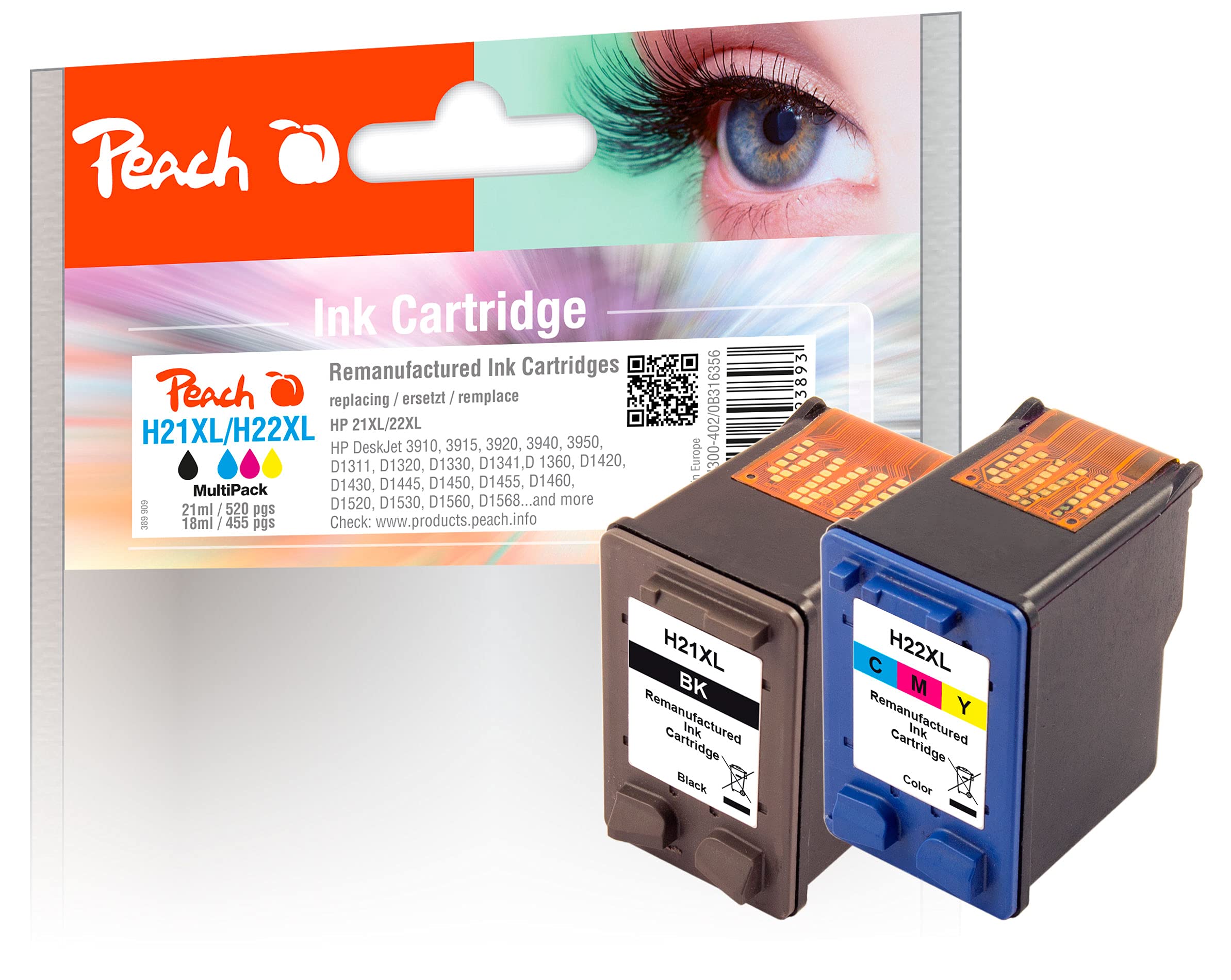 Peach PI300-402 Multi Pack Cartridge for HP C9351AE, No. 21XL, C9352AE, No. 22XL
