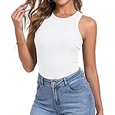 Qaffier Tank Top for Women High Neck Sleeveless Slim Fitted Summer Workout Tops Cotton Ribbed Racerback Shirts