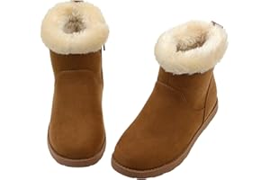 Vonair Girls Fuzzy Warm Winter Short Boots with Furry Faux Fur Lining Bootie Shoes for Toddler Little Big Kids Girls