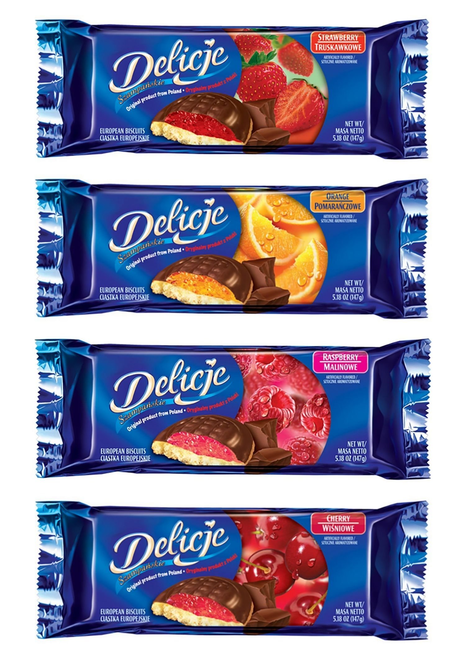 Delicje Variety Pack European Biscuits Strawberry, Orange, Raspberry
