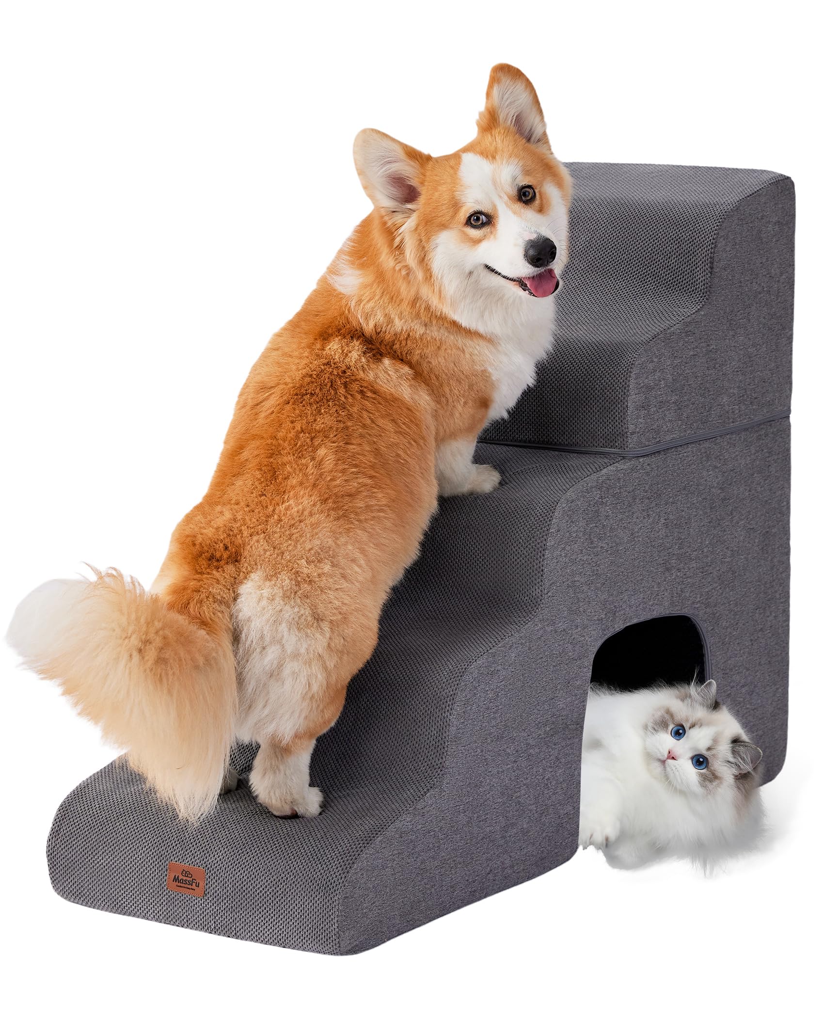 Photo 1 of Gray Curved Dog Stairs Ramp for High Beds 28.7" H, 5-Step Dog Steps for Small Dogs and Cats, Pet Stairs for High Bed Climbing, Non-Slip Balanced Pet Step