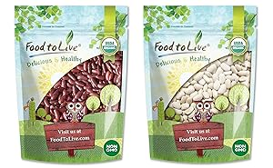 Organic Red & White Kidney Beans Bundle - Organic Dark Red Kidney Beans, 1 Pound and Organic Cannellini Beans, 1 Pound - Non-GMO, Kosher, Raw, Vegan