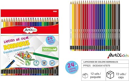 Set de 24 Lapices de colores BORRABLES Artix Kids: Amazon.es: Oficina y papelería