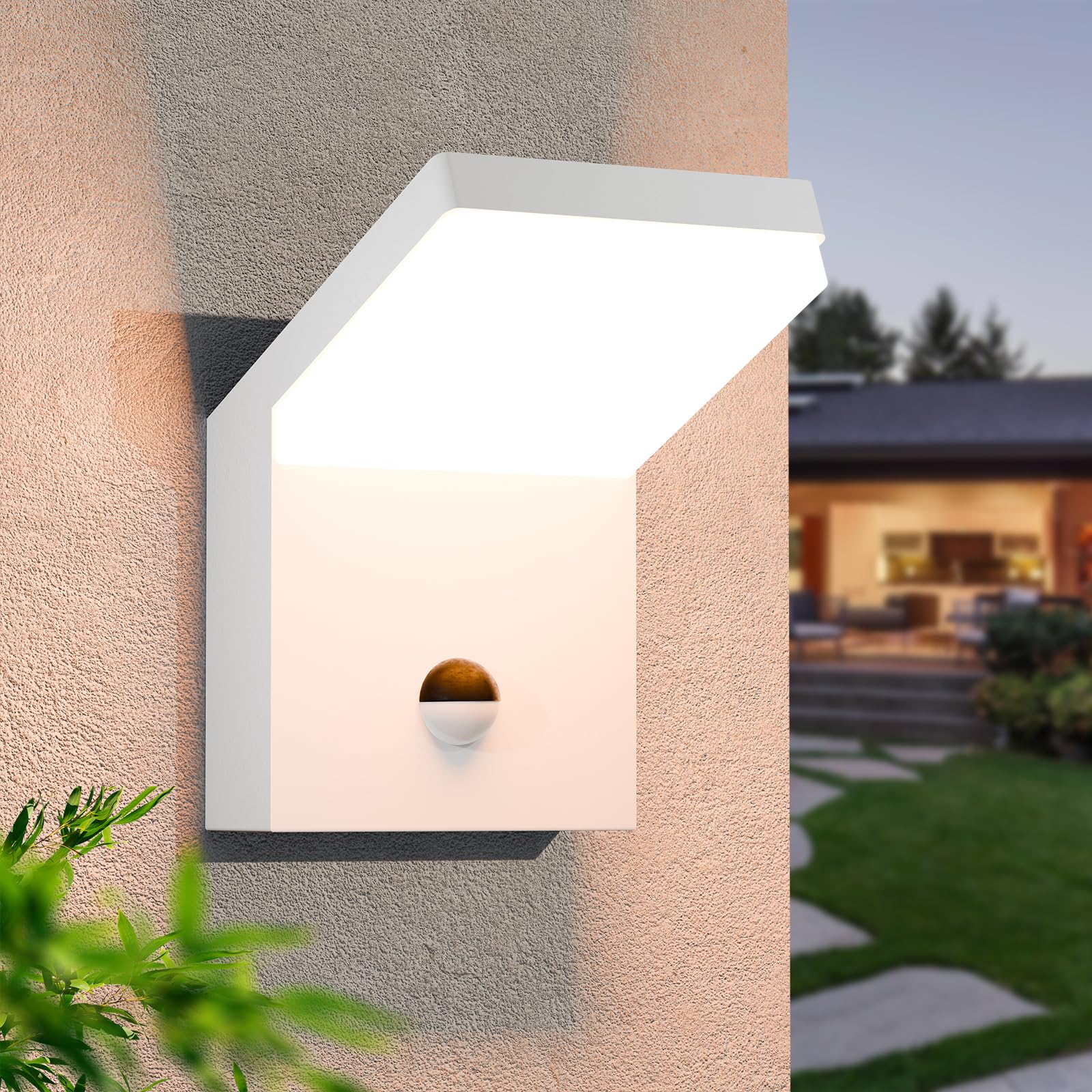 Photo 1 of Inowel Motion Sensor Porch Light Outdoor Wall Mount Light Fixture White LED Wall Sconce IP54 Waterproof for Garage Front Door Patio House,3000K 18W 1800lm