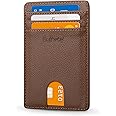 Buffway Mens Slim Wallet, Minimalist Thin Front Pocket Leather Credit Card Holder with RFID Blocking for Work Travel