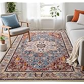 Washable Area Rugs 5x7, Low Pile Soft Vitnage Distressed Rug for Bedroom, Living Room, Dining Room, Non-Slip, Low Pile, Rust Brown