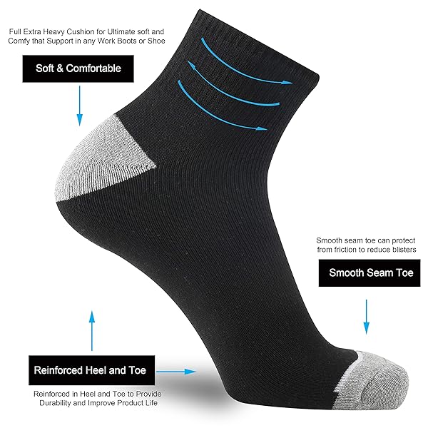 ONKE COTTON LOW CUT QUARTER SOCKS FOR MEN ATHLETIC SPORT WORK WITH THICK CUSHION MOISTURE CONTROL ANTI BLISTERS SWEAT WICKING(BLACK XL)