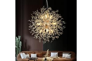 CM MZY Modern Crystal Chandeliers Firework, 9-Light Gold Dandelion Sputnik Ceiling Light Fixtures, Sputnik Chandelier Pendant Light for Bedroom Living Room Dining Room Kitchen Island Hallway