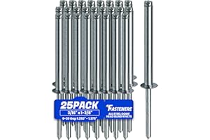 Fastenere Pop Rivets 3/16" x 1-3/8" (25 pcs) Aluminum Body Steel Mandrel - Heavy Duty, Open-End, Low Carbon, Dome Head Blind Rivets, Corrosion Resistant & High Shear Strength, 6-22 Gap 1.250" - 1.375"