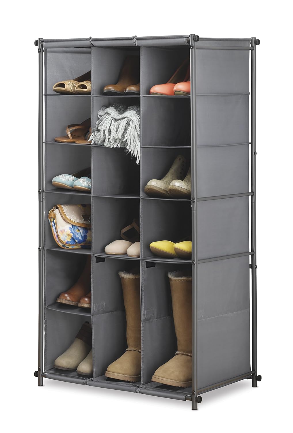 gunmetal gray shoes on Whitmor Portable Organizer For Up To 18 Pair Of Shoes Gunmetal Gray Boot Shoe Cabinet