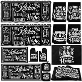 16 Pcs Farmhouse Blackboard Kitchen Decor Set, Black White Towels Rugs Set | 4 Hand Towels, 4 Table Placemat, 2 Non Slip Rugs, 2 Curtains, 2 Pot Holders, 2 Oven Mitts, Kitchen Rules Rustic Kitchen Decor