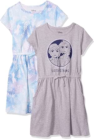 Spotted Zebra Disney | Marvel | Star Wars | Frozen | Princess Girls'Knit Short-Sleeve Cinch-Waist Dresses, Pack of 2