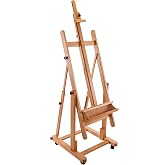 U.S. Art Supply Heavy Duty Extra Large Adjustable Wood H-Frame Easel | Sturdy Wooden Stand, Locking Caster Wheels - Studio Artist Easel for Painting, Canvas Holder Display, Sturdy Beechwood