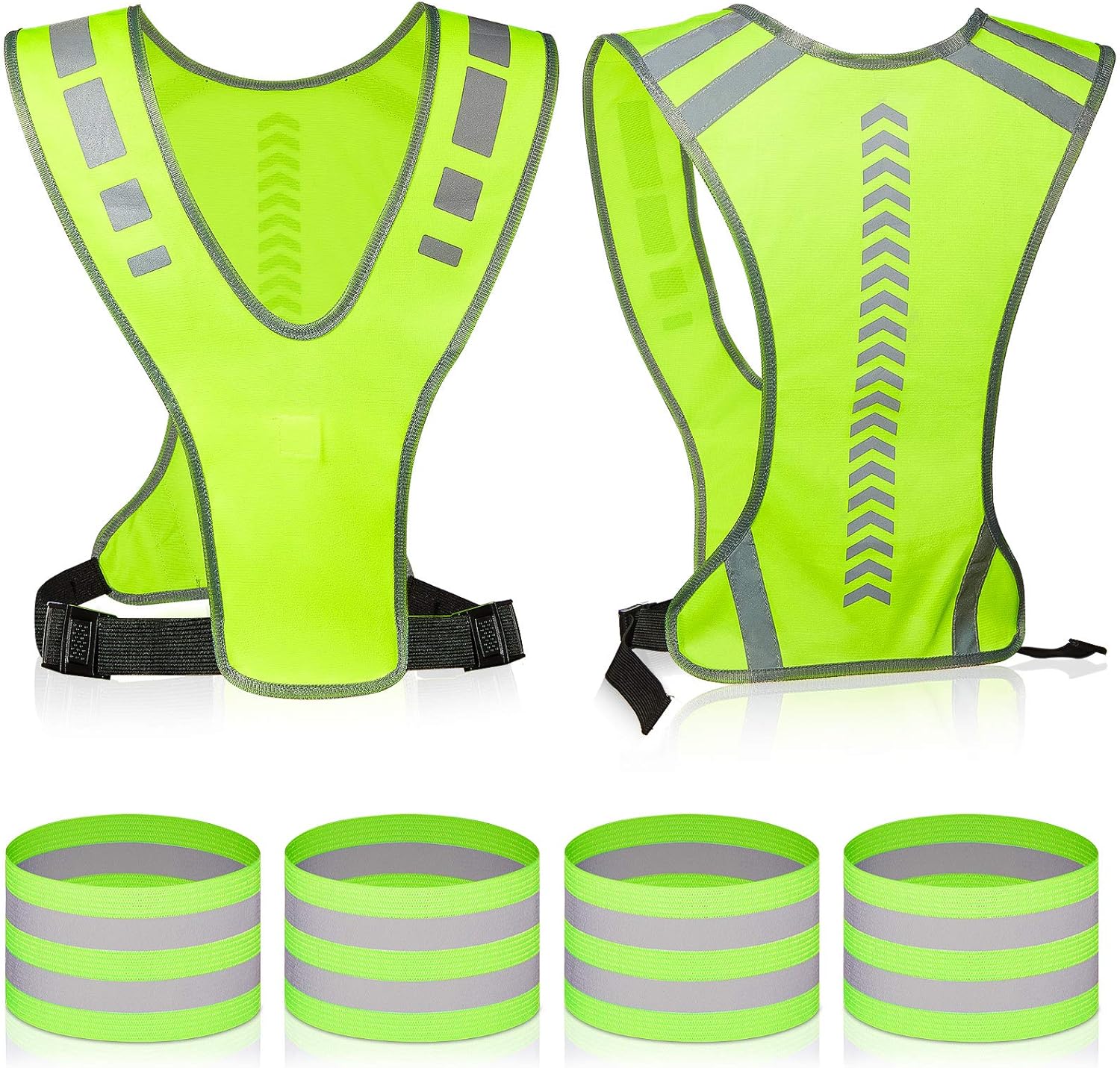 2 Pieces Reflective Running Vest Gear with Pocket Adjustable Safety