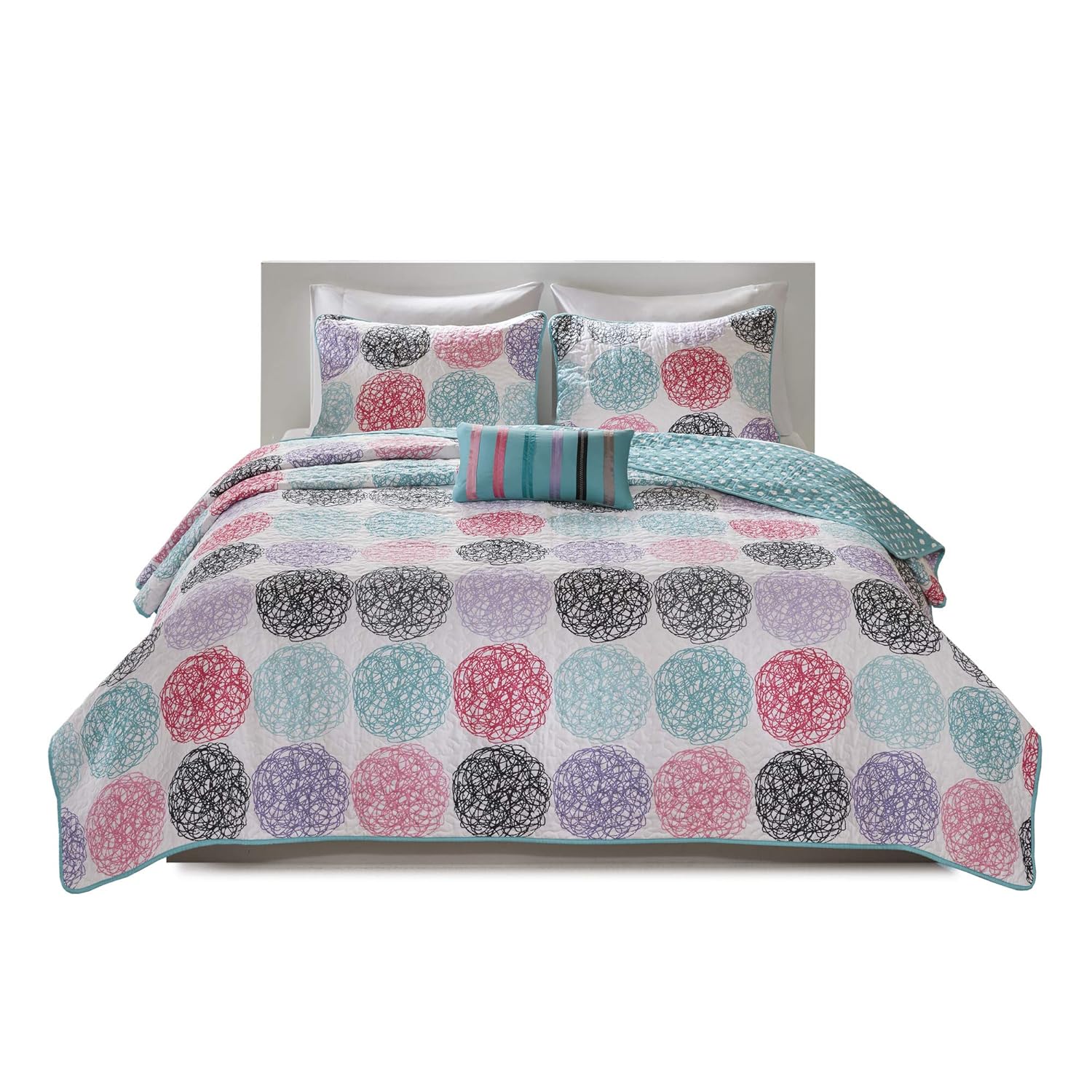 Teal Doodled Circles Polka Dots 3 Piece Teen Girl Bedding Quilt Coverlets Mi Zone Carly Twin Twin Xl Girls Quilt Bedding Set Purple Ultra Soft Microfiber Bed Quilts Quilted Coverlet Talkingbread Co Il