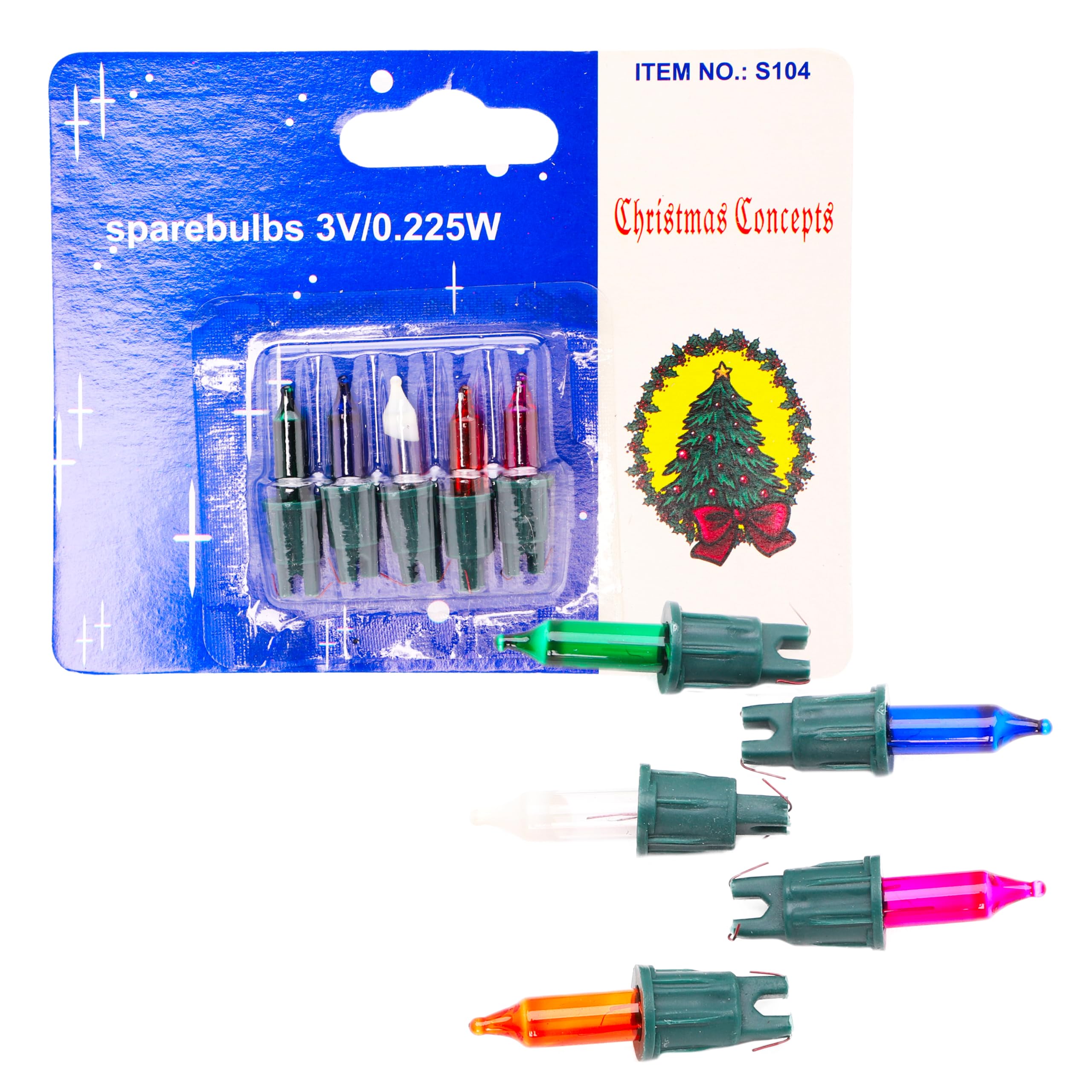 Christmas Concepts® Pack of 4 Multi-Colour Push in Spare Bulbs & 1 Fuse Bulb - 3v 0.225w - Replacement Bulbs, S104-CC
