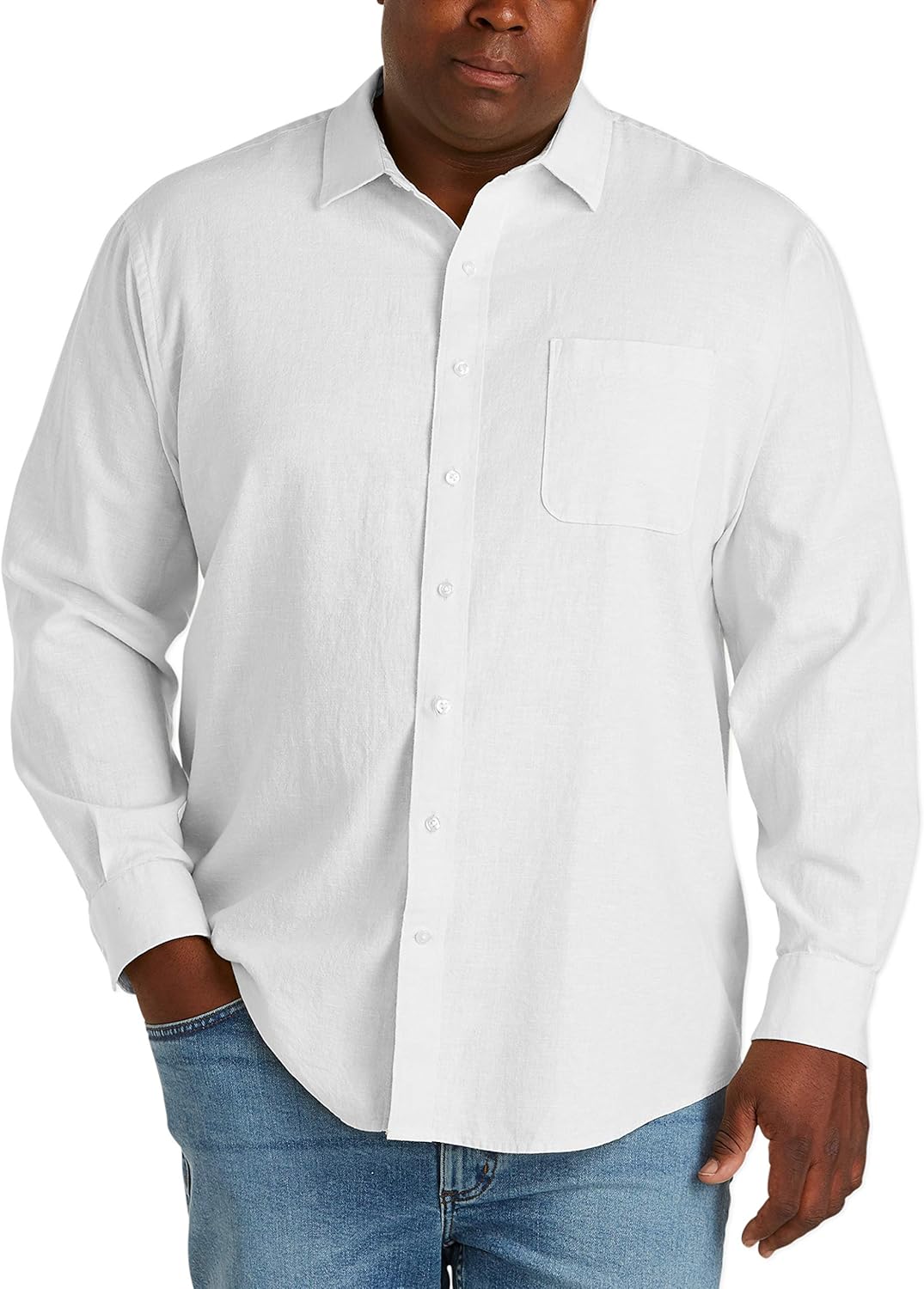  Essentials Men's Big & Tall Long-Sleeve Linen Cotton Shirt fit by DXL: Clothing
