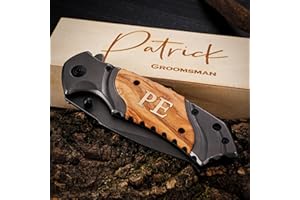 Personalized Brass Inlay Pocket Knife, Custom Wood Handle Folding Knife, Wedding Gift for Best Man Groomsmen, Fathers Day Chr