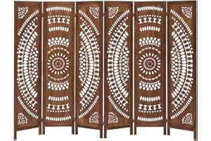 ALeesing 6 Panel Wood Room Divider Fully Assembled, Carved Boho Room Dividers and Folding Screens, 5.6Ft Room Divider Screen Freestanding Partition Wall Dividers for Home Bedroom Office, Dark Brown