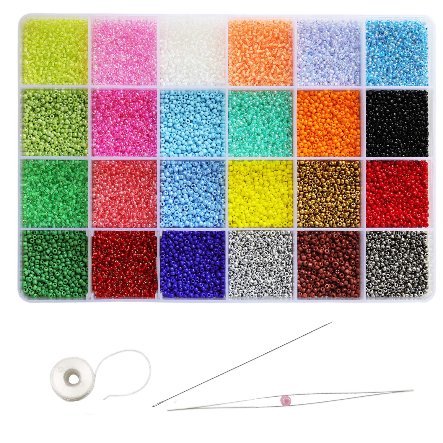 Tibaoffy Size 12/0 Crafts Glass Seed Beads 2mm Tiny Pony Beads Assorted Kit with Organizer Box for Jewelry Making (24 Assorted Multicolor Set, Total About 24000pcs)