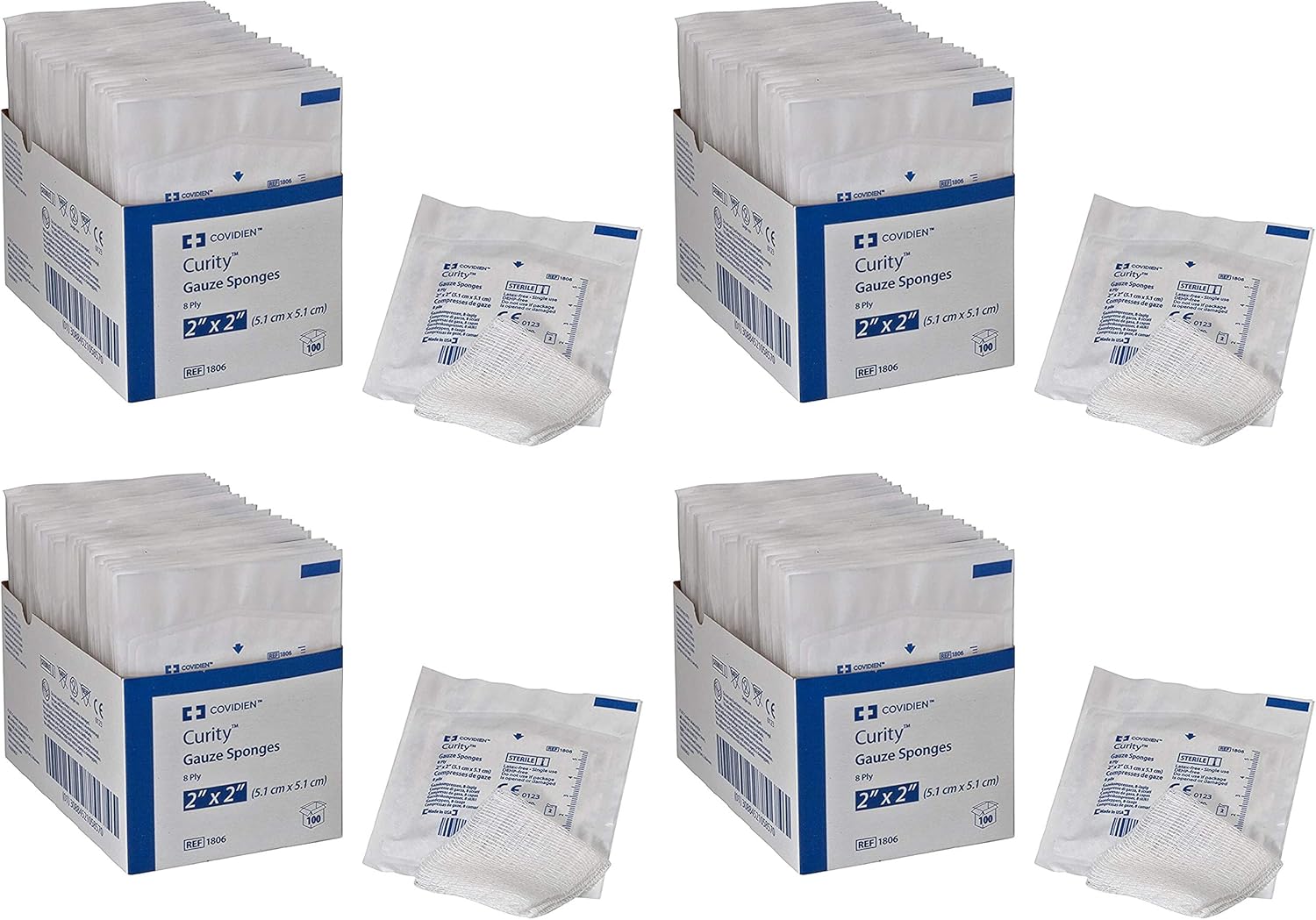 Covidien 1806 Curity Gauze Sponge, Sterile 2's in Peel-Back Package, 2" x 2", 8-ply (Pack of 100): Industrial & Scientific