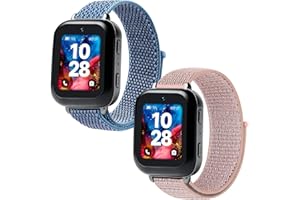 ottpluscase for 2 Pack Bark Watch Bands, Nylon Replacement Strap Breathable Kids Children Adjustable Braided Wristband for Bark Watch (Blue+Pink)