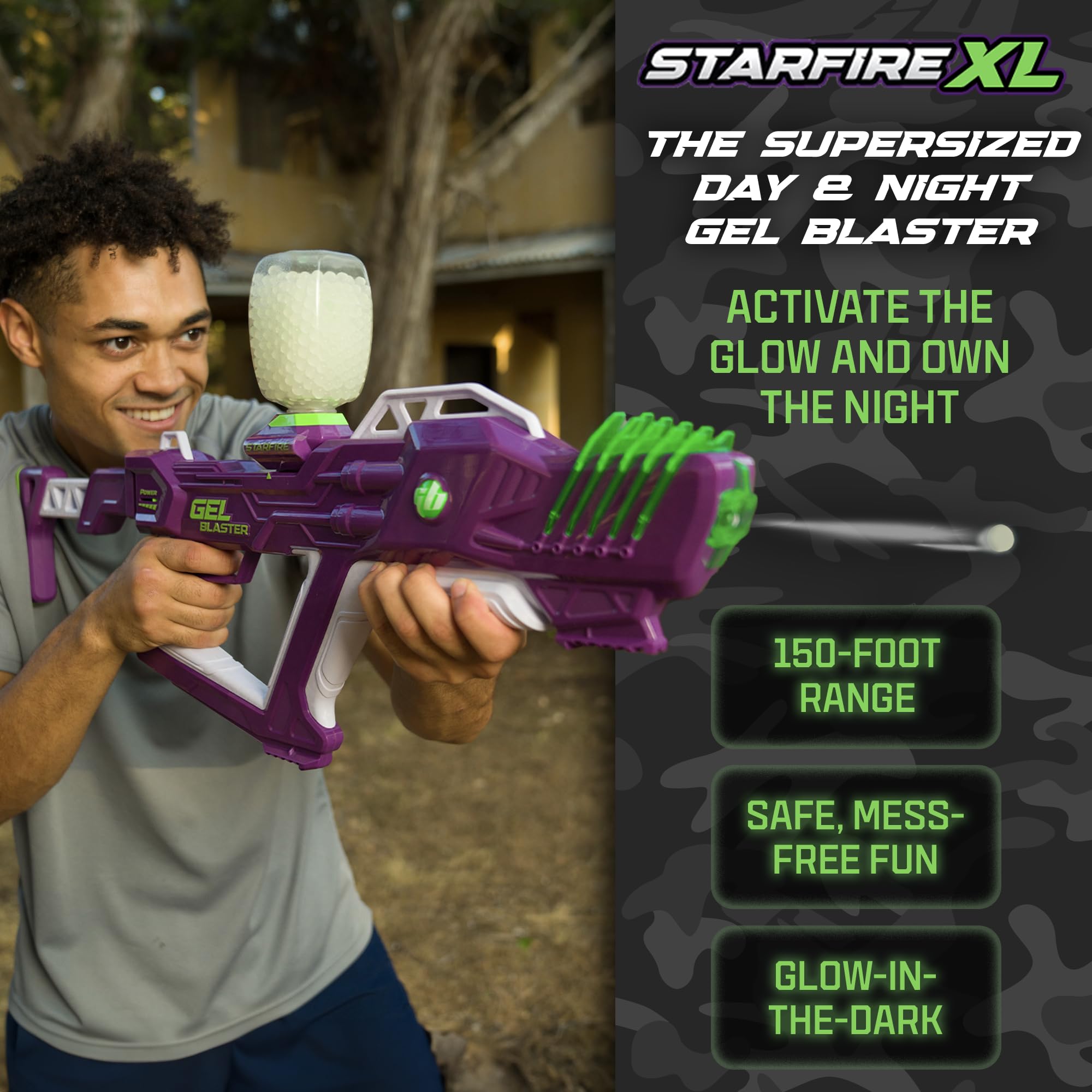 Gel Blaster Starfire XL - Glow-in-The-Dark Supersized Toy Gel Blasters with Water Based Beads - Semi, Full-Auto, Triple Burst Modes & Adjustable FPS - Outdoor Games & Toys - Ages 14+