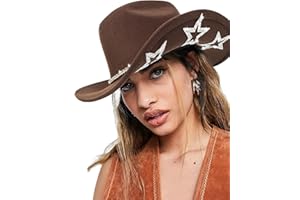 BAWNHAW Bling Rhinestone Western Cowgirl Hat for Women Men, Rolled Up Sparkly Star Felt Fedora, Retro Rodeo Panama Cowboy Hat