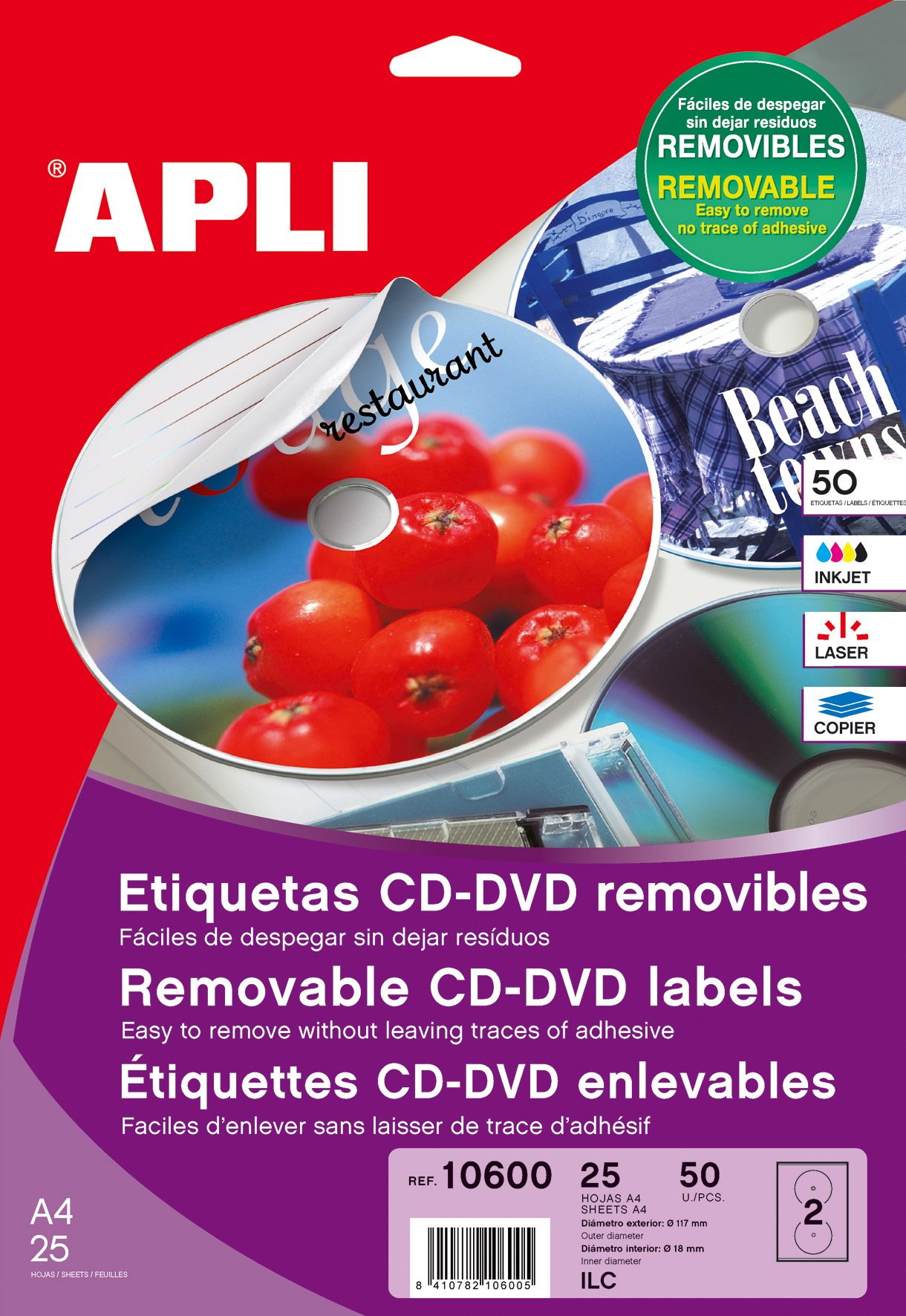 Apli Paper 10600 Removable CD Labels 25 Sheets