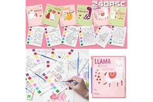 ROTU Valentines Day Gifts for Kids 30 Pack(240 PCS) Valentines Day Cards for Kids School Watercolor Coloring Books with Valentines Cards, Classroom Valentines Exchange Gifts Prizes Valentines Paint Set