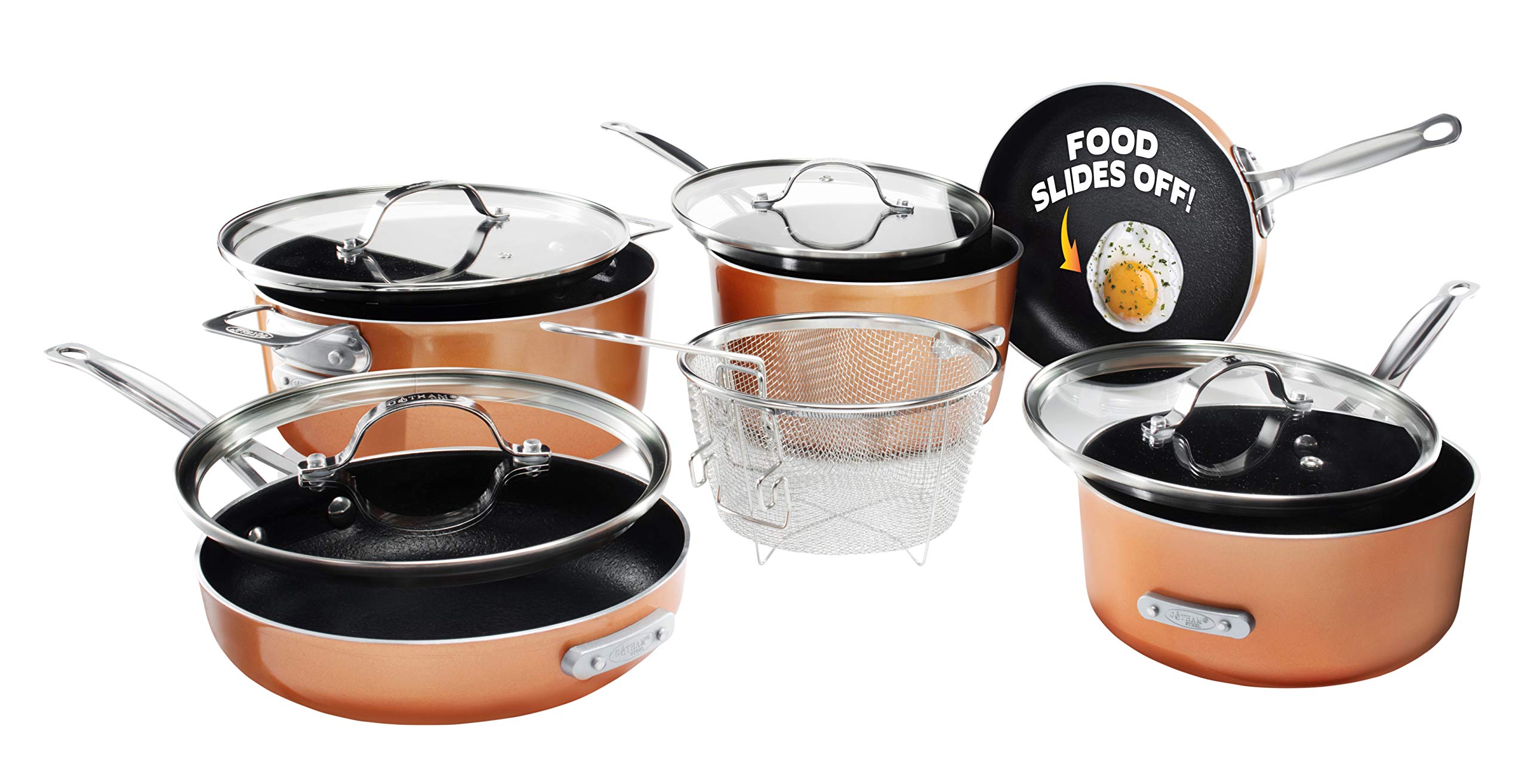 Gotham Steel Stackmaster Pots & Pans Set – Stackable 10 Piece Cookware Set Saves 30% Space, Ultra Nonstick Cast Texture Coating,  Includes Fry Pans,, Saucepans, Stock Pots and More – Dishwasher Safe