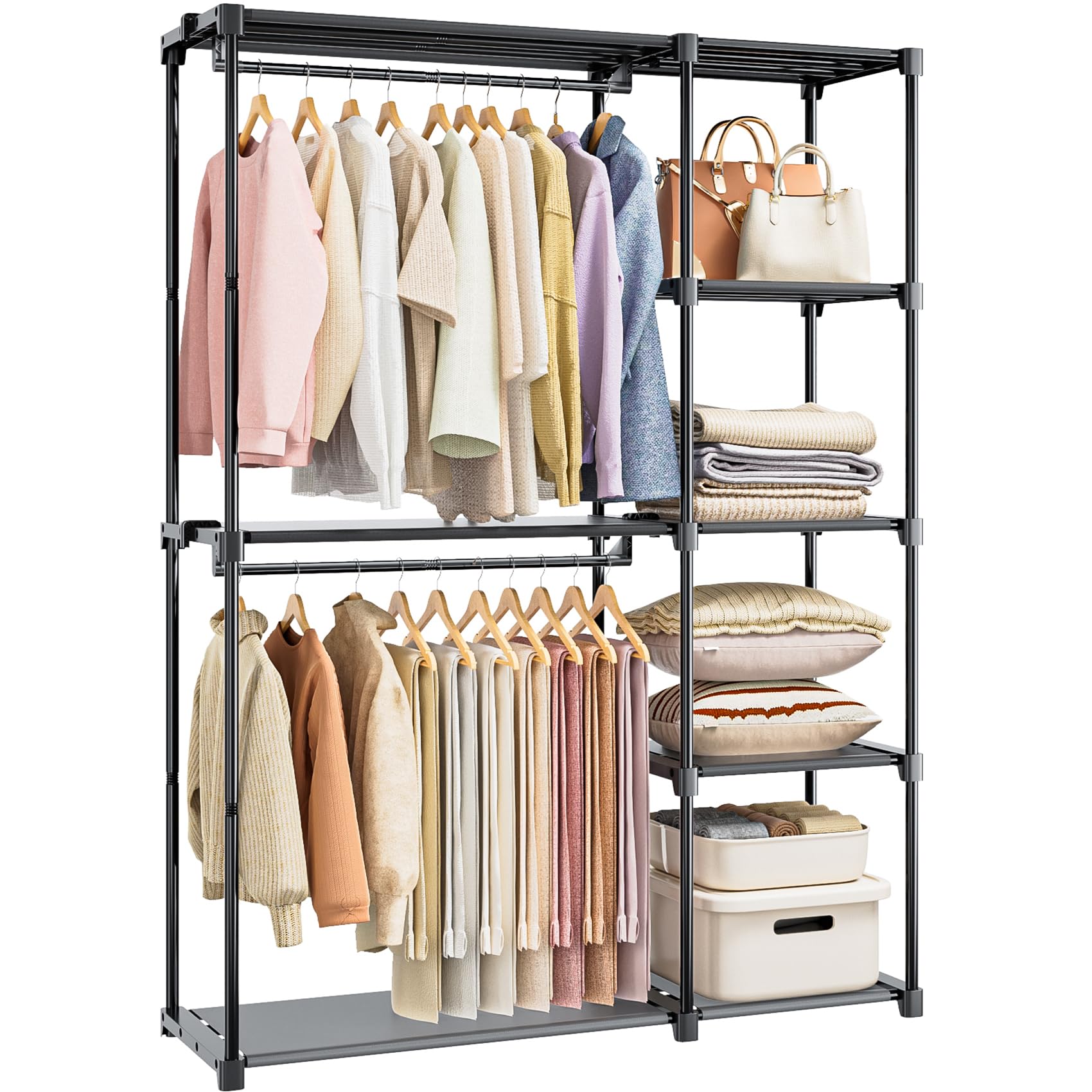 Photo 1 of Neatrays Portable Closet, Freestanding Wardrobe Closet Organizers and Storage,Open Clothing Racks for Hanging Clothes with 4 Shelves and 2 Hanging Rods?47.8x15.8x63.4 Inches