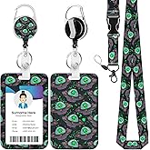 Cute Alien Spaceship ID Badge Holder with Lanyard, Retractable Lanyards for ID Badges Name Tag Clips, Funny Nurse Teacher Office Student Gift