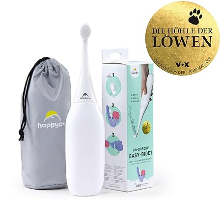 HAPPYPO Easy-Bidet Po-Dusche (Weiß + Reisebeutel) — Mobiles Bidet, ersetzt Feuchttücher und Dusch-WC — supersanft, gründlich,