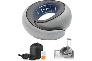 Purroch Advanced Memory Foam Neck Travel Pillow, Neck Pillow Airplane with Eye Mask & Ear Plugs, Designed for The Comfort of Travel & Office, Travel Pillow for Plane, Car, Home, Work， Grey