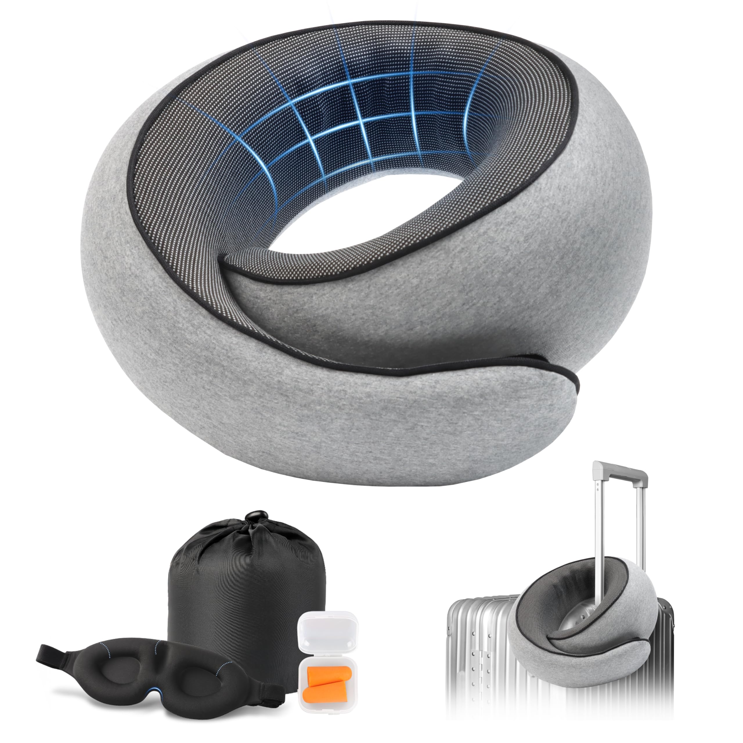 Photo 1 of Purroch Advanced Memory Foam Neck Travel Pillow, Neck Pillow Airplane with Eye Mask & Ear Plugs, Designed for The Comfort of Travel & Office, Travel Pillow for Plane, Car, Home, Work? Grey