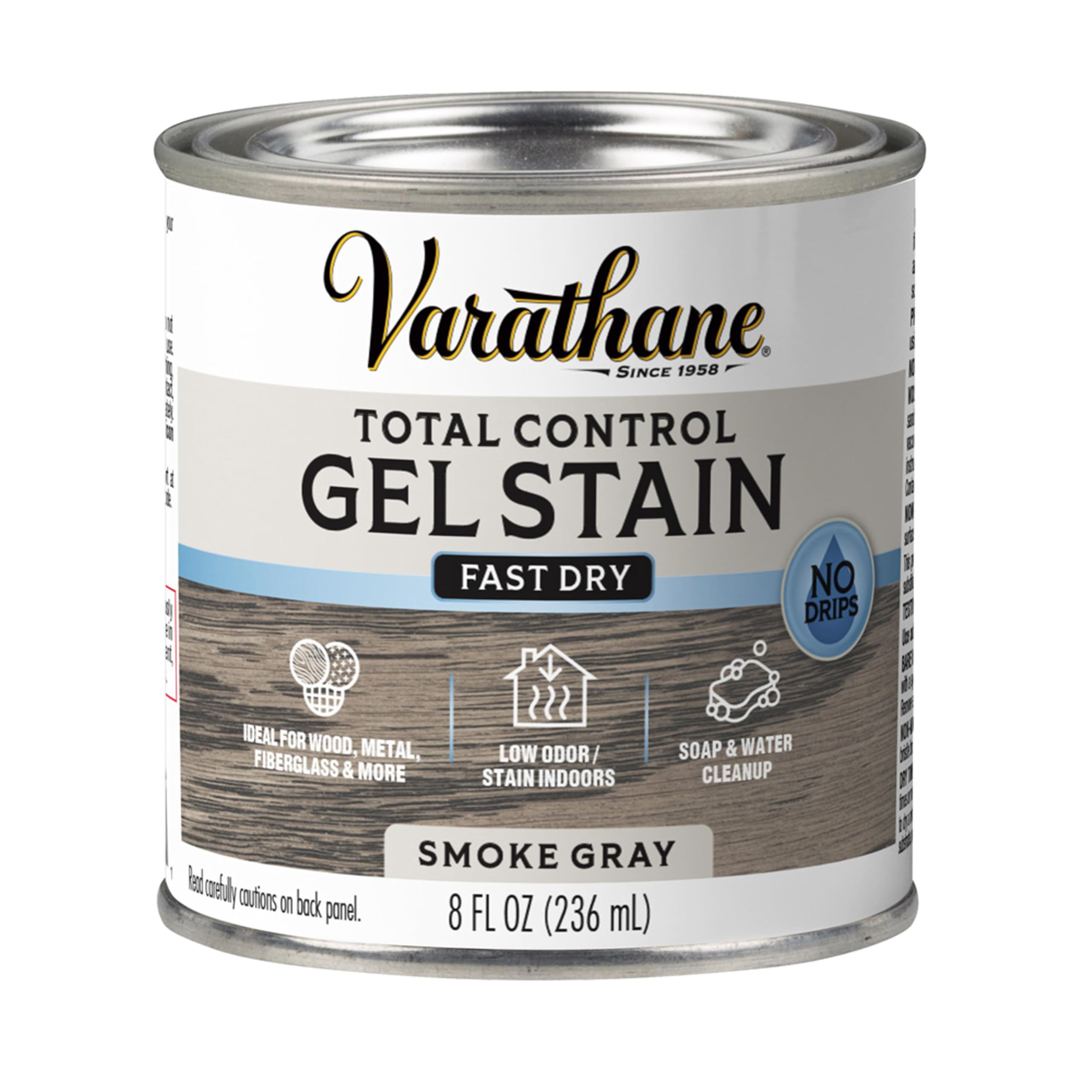 Photo 1 of Varathane Total Control Gel Stain | Low Odor Water-Based Formula | Thick Gel Formula for Vertical Surfaces | Ideal for Wood, Metal & Fiberglass | Half Pint | Smoke Gray