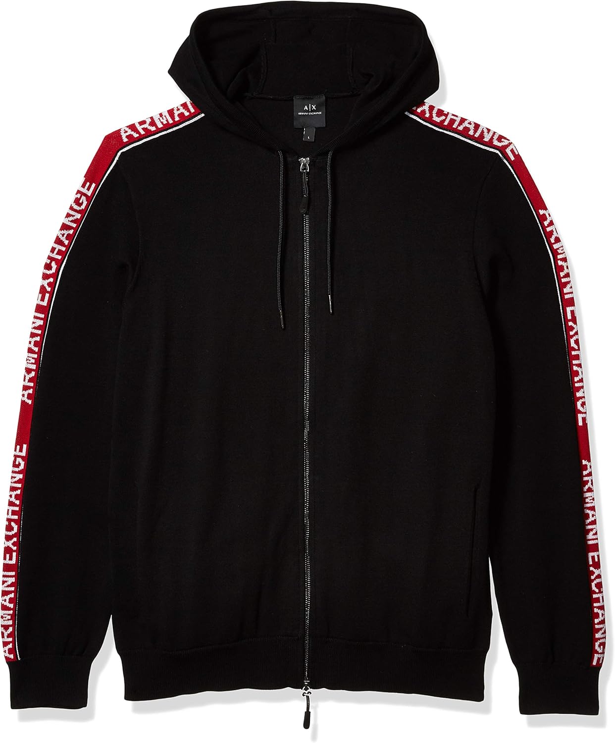 AX Armani Exchange Men's Zip Up Hoodie with Red AX Arm Stripe Logo