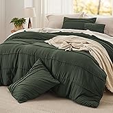 Bedsure Olive Green Oversized Queen Comforter Set - 4 Pieces Pinch Pleat Bed Set, Down Alternative Bedding Sets for All Season, 1 Comforter, 2 Pillowcases, 1 Decorative Pillow