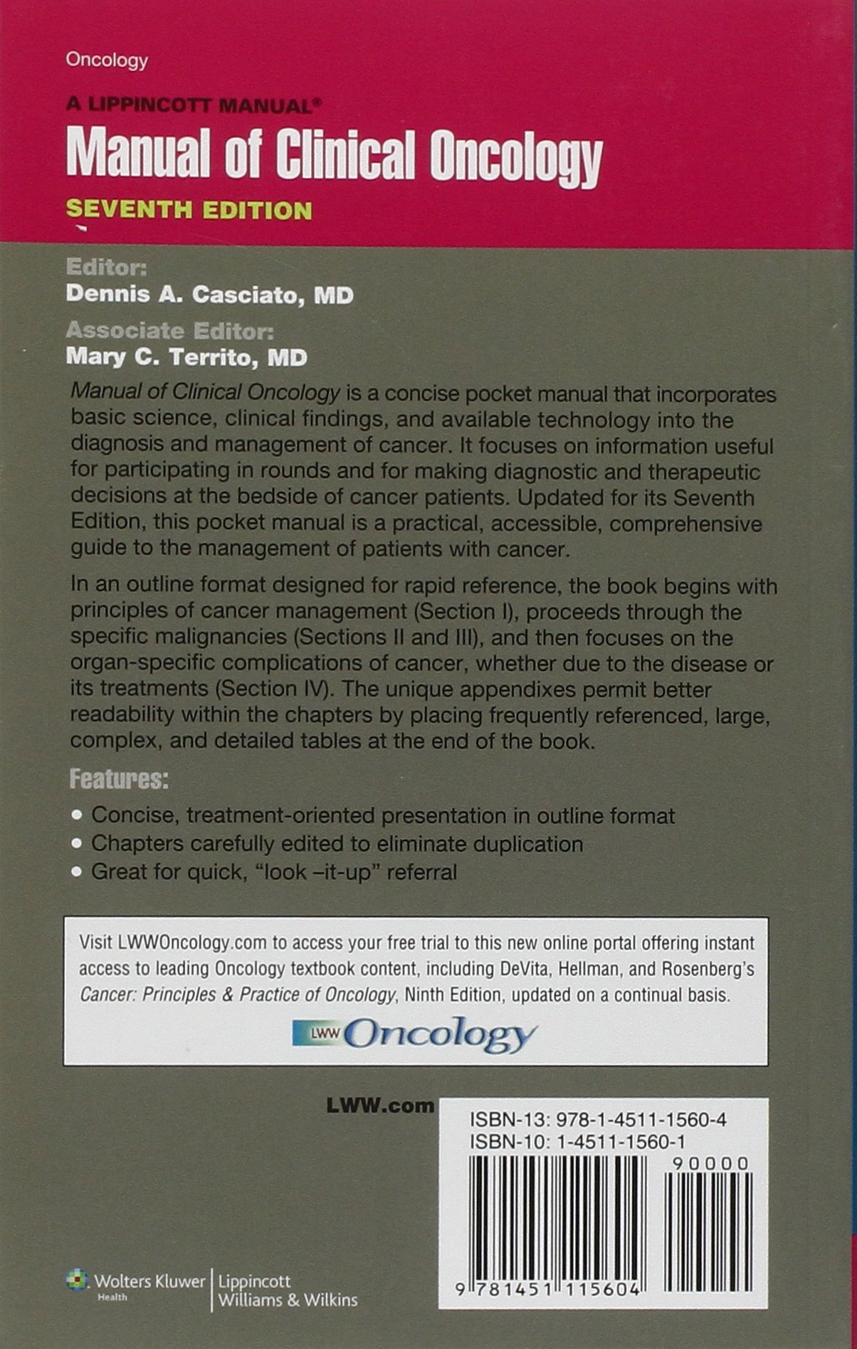Manual of Clinical Oncology (Lippincott Manual): Amazon.co.uk: Dennis A.  Casciato: 9781451115604: Books